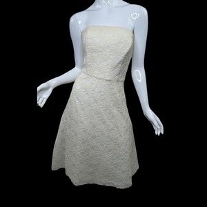 Bari Jay Sz 6 Tea Length Ivory Wedding Dress Strapless Tulle Retro Fit and Flare